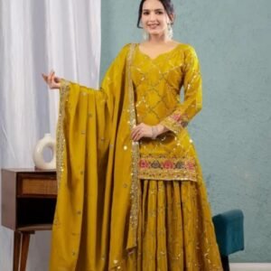 Musted yellow embroidered sharara